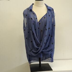 CAbi Blue‎ Draped Notched Collar Blouse size medium